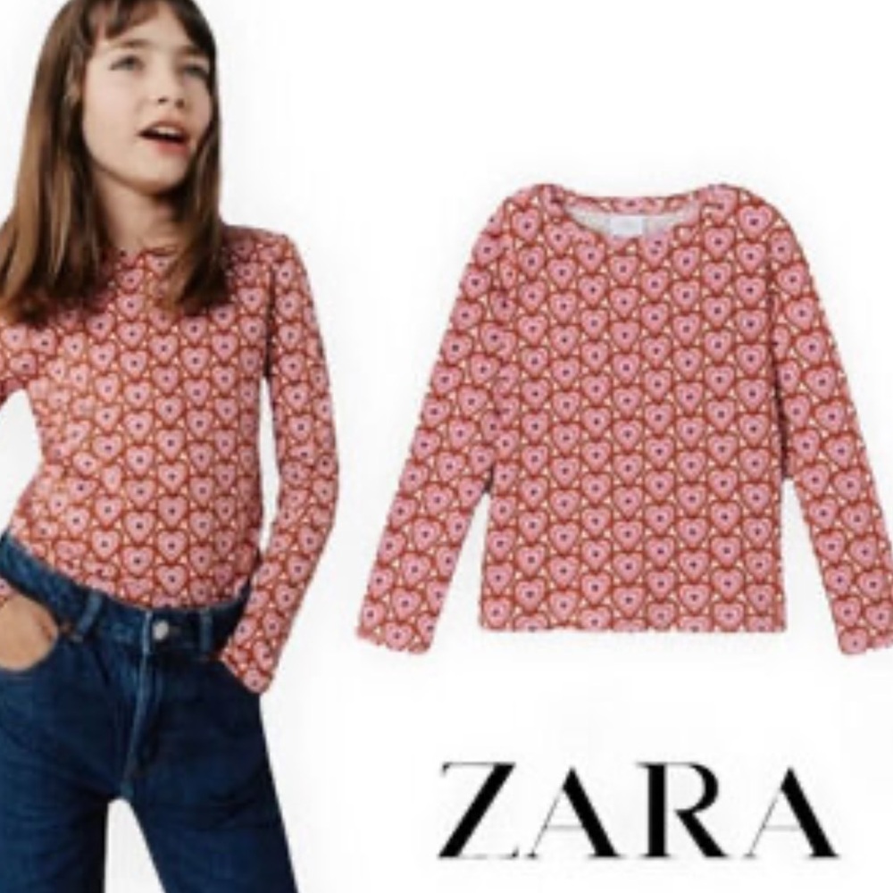 Zara Kids Pink Heart Pattern Long Sleeve Top bloggers favorite